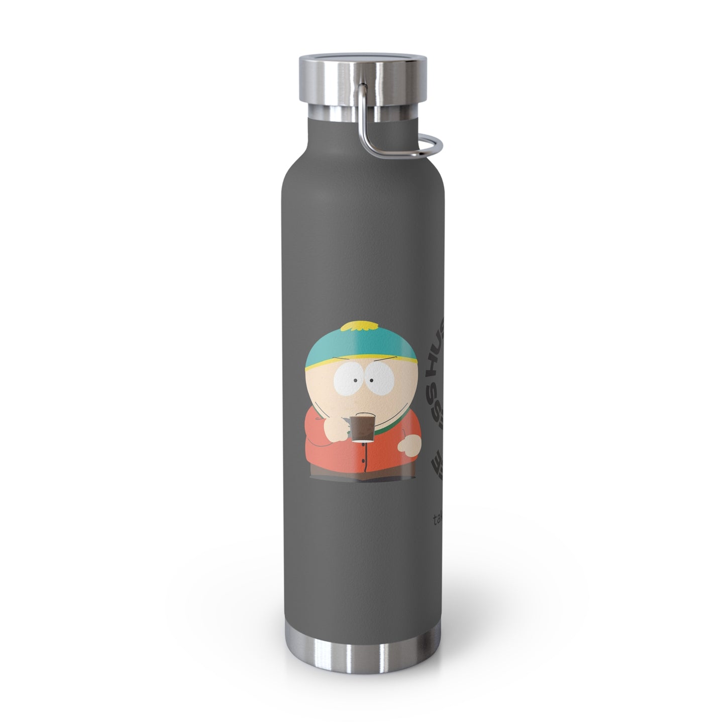 22oz Vacuum Bottle — "Less Hustle More Coffee, Take a Sip" Illustrated Coffee Design