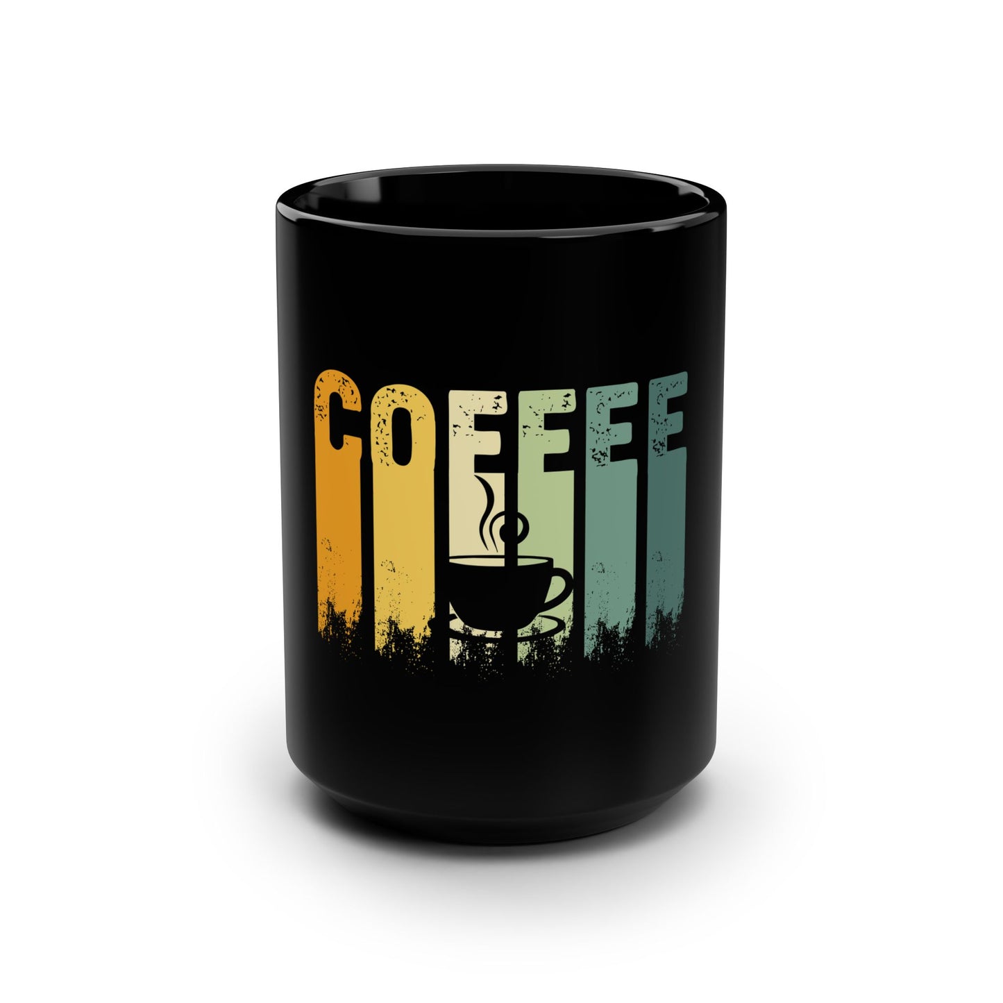 Retro 'Coffee' Black 15oz Mug — Vintage Striped Coffee Cup