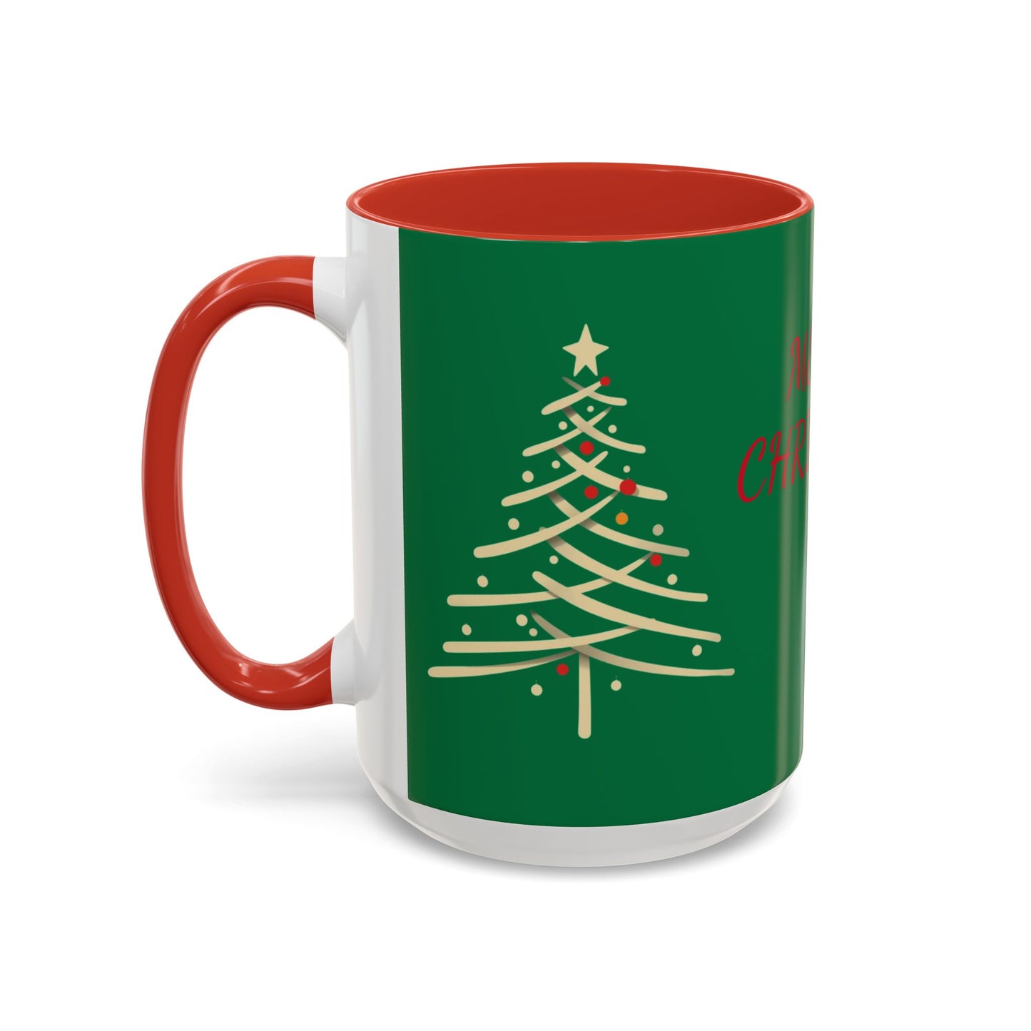 Merry Christmas Accent Coffee Mug – Festive Green Holiday Tree 11/15oz