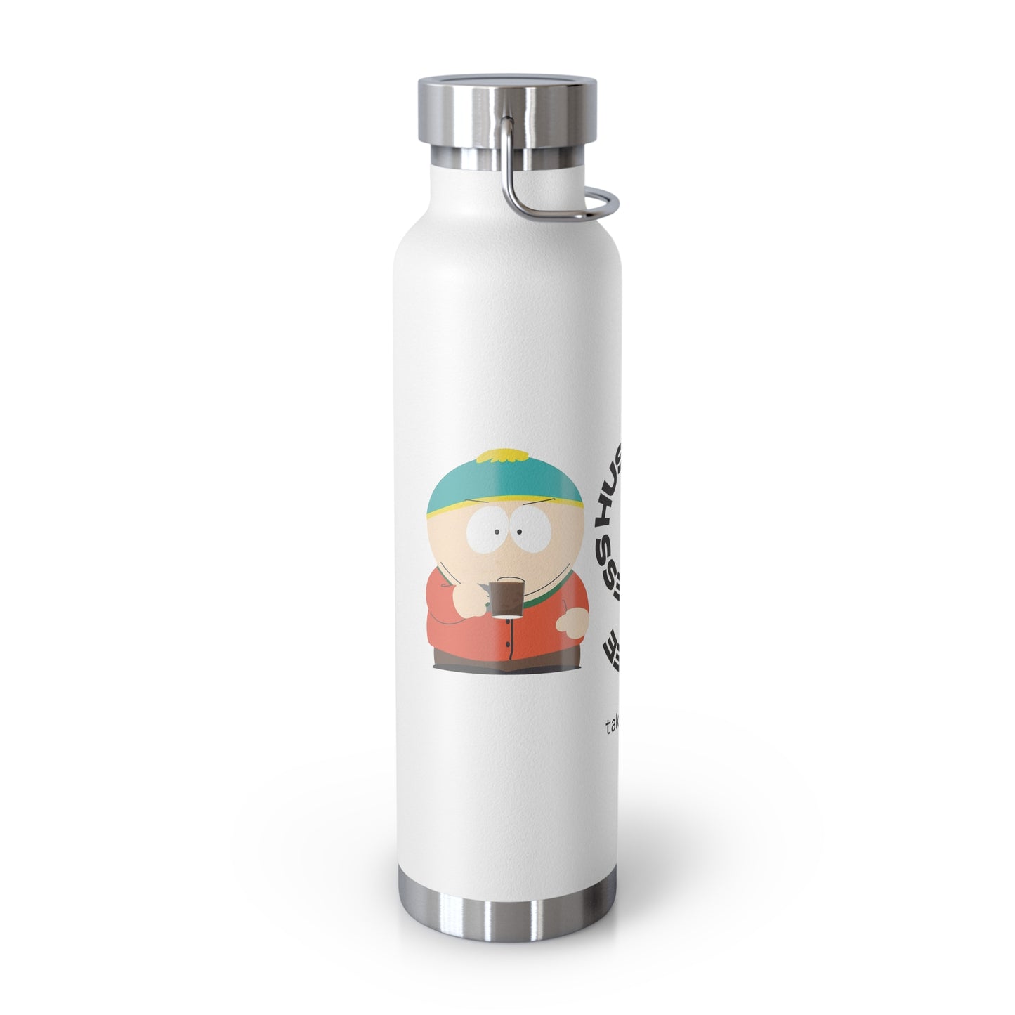 22oz Vacuum Bottle — "Less Hustle More Coffee, Take a Sip" Illustrated Coffee Design