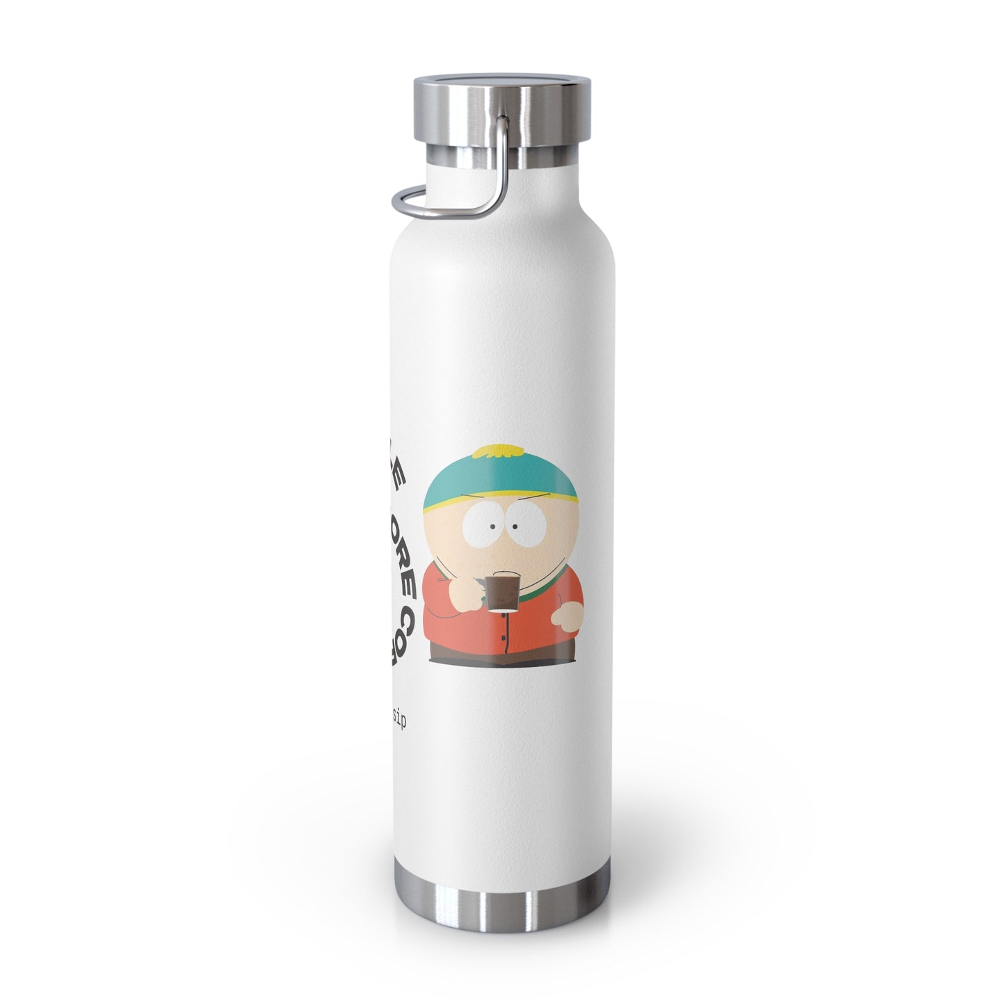 22oz Vacuum Bottle — "Less Hustle More Coffee, Take a Sip" Illustrated Coffee Design