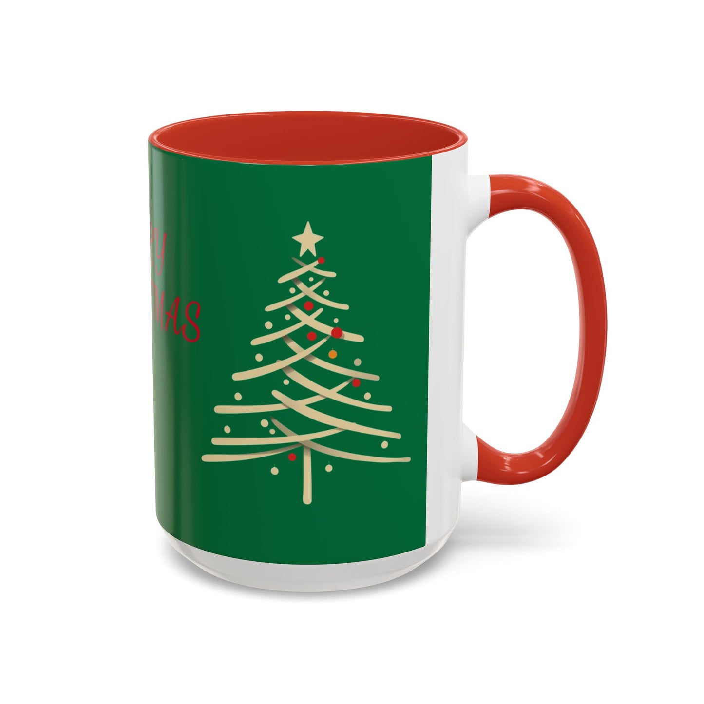 Merry Christmas Accent Coffee Mug – Festive Green Holiday Tree 11/15oz