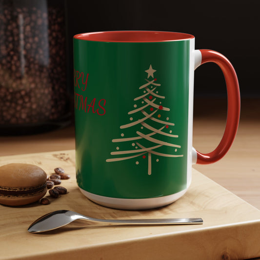 Merry Christmas Accent Coffee Mug – Festive Green Holiday Tree 11/15oz
